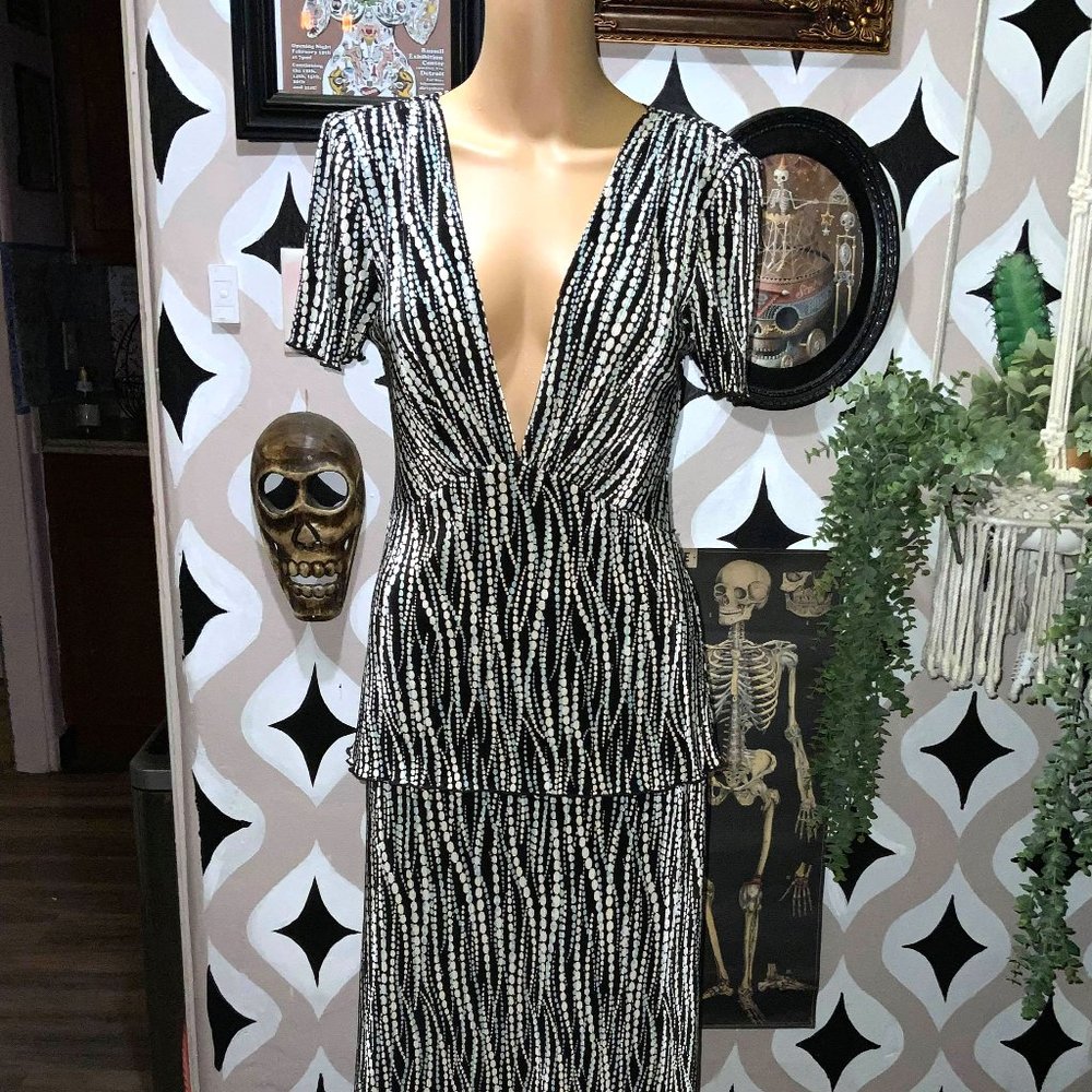Vintage Black Tiered Blue and White Dot dress